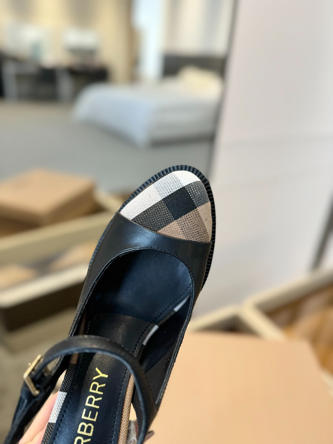 BURBERRY 26S SLINGBACK HEELS 95 MM IN BLACK CALFSKIN