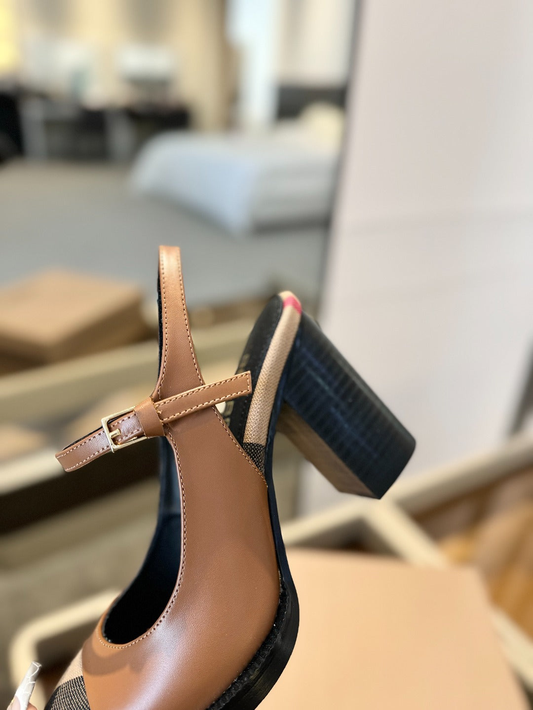 BURBERRY 26S SLINGBACK HEELS 95MM IN BROWN CALFSKIN