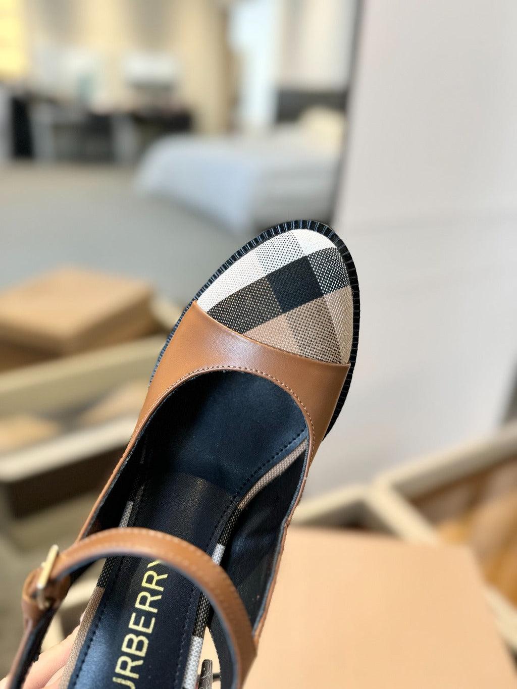 BURBERRY 26S SLINGBACK HEELS 95MM IN BROWN CALFSKIN