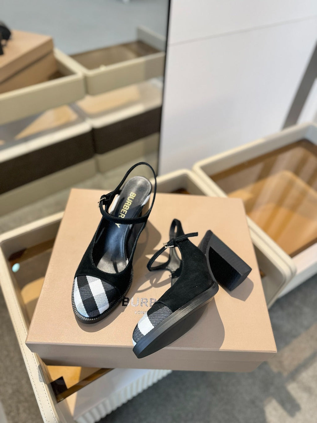 BURBERRY 26S SLINGBACK HEELS 95 MM IN BLACK SUEDE