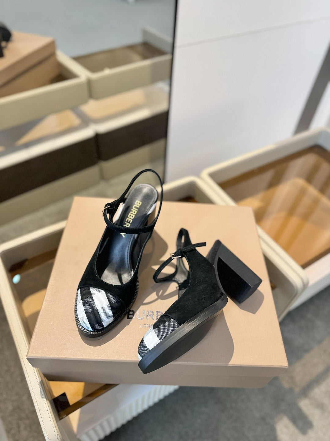 BURBERRY 26S SLINGBACK HEELS 95 MM IN BLACK SUEDE