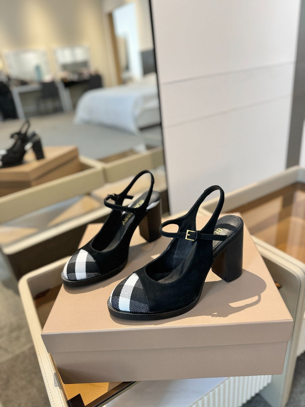 BURBERRY 26S SLINGBACK HEELS 95 MM IN BLACK SUEDE