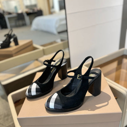 BURBERRY 26S SLINGBACK HEELS 95 MM IN BLACK SUEDE
