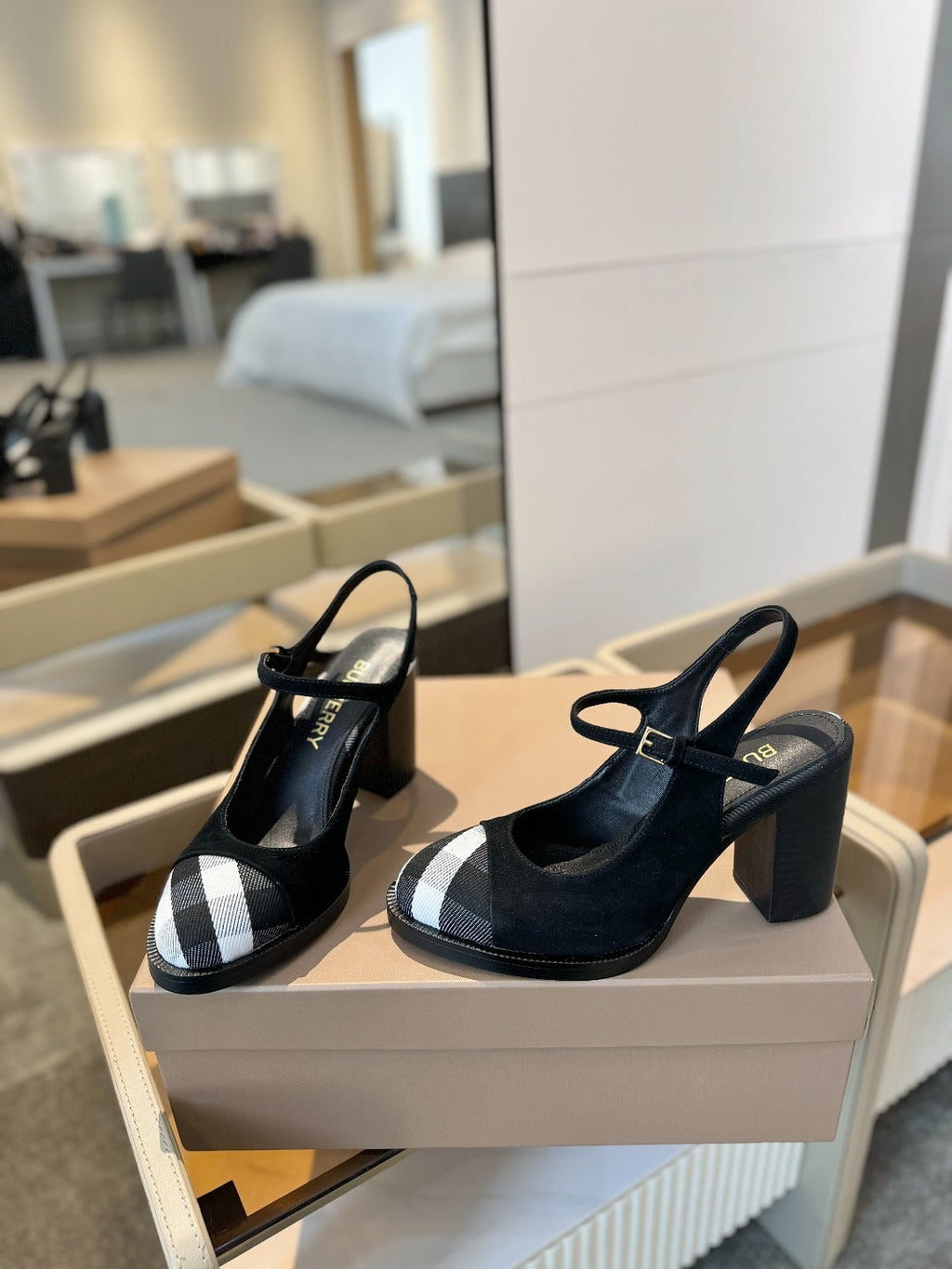 BURBERRY 26S SLINGBACK HEELS 95 MM IN BLACK SUEDE