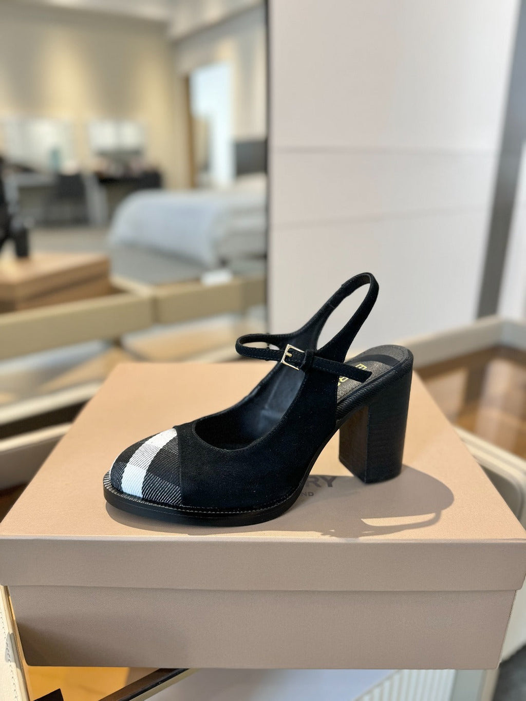 BURBERRY 26S SLINGBACK HEELS 95 MM IN BLACK SUEDE