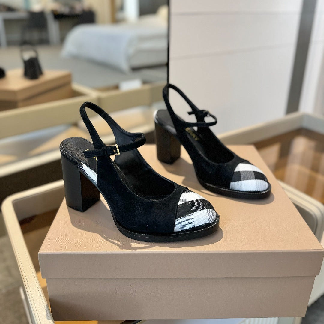 BURBERRY 26S SLINGBACK HEELS 95 MM IN BLACK SUEDE