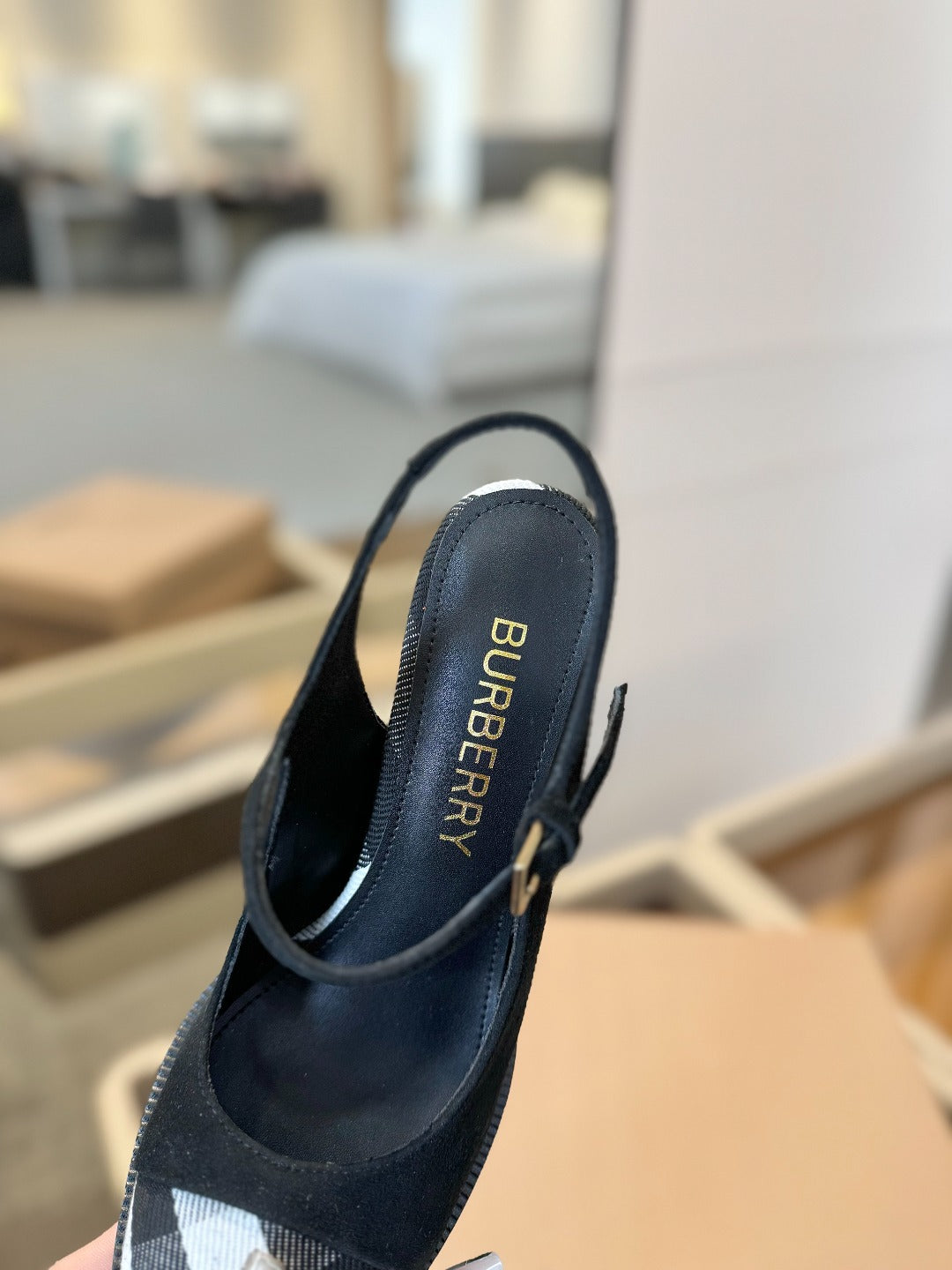 BURBERRY 26S SLINGBACK HEELS 95 MM IN BLACK SUEDE