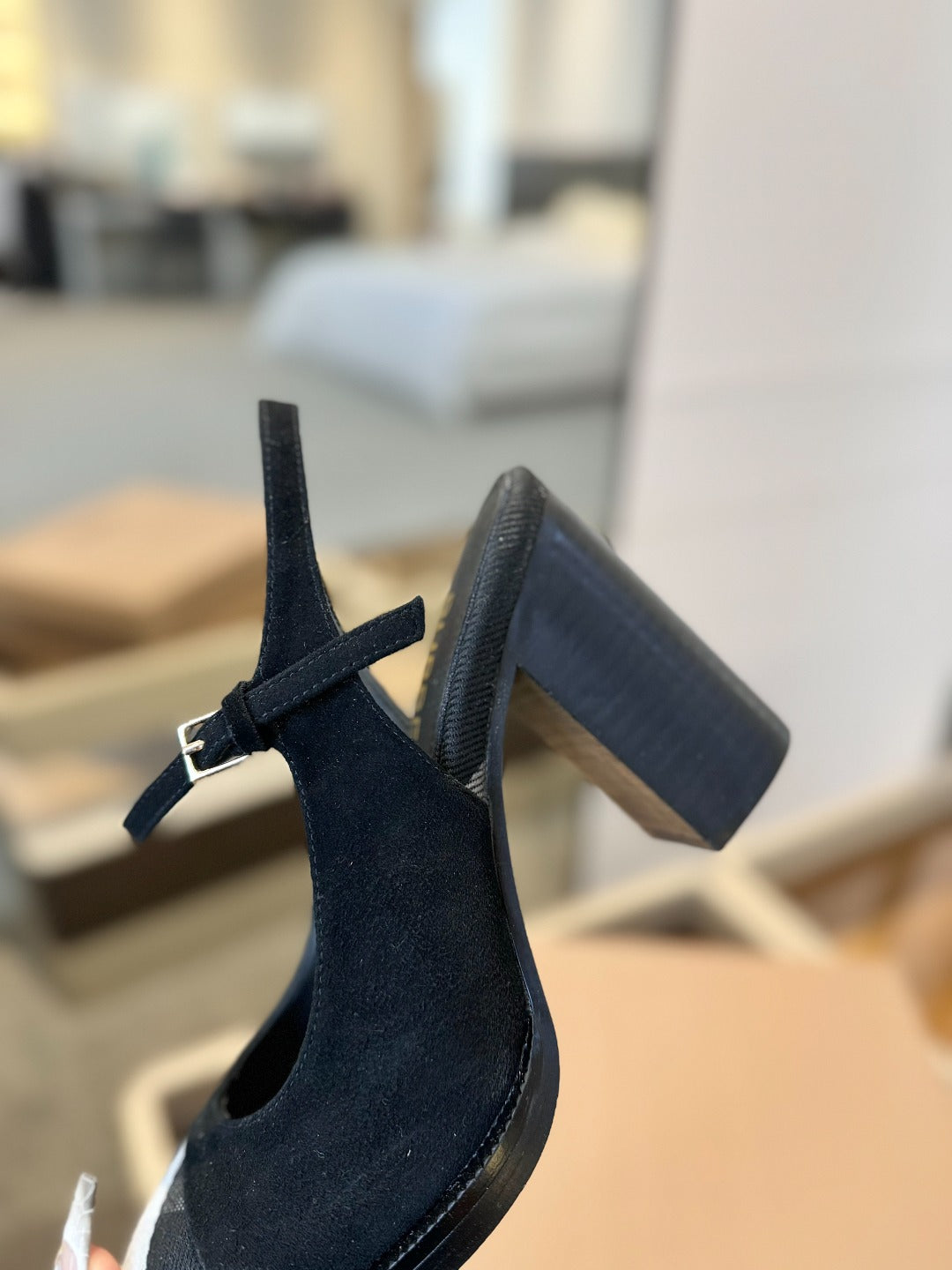BURBERRY 26S SLINGBACK HEELS 95 MM IN BLACK SUEDE