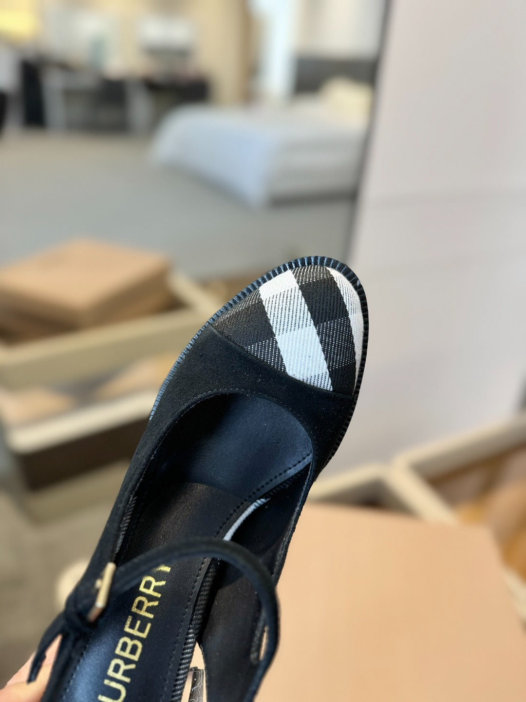 BURBERRY 26S SLINGBACK HEELS 95 MM IN BLACK SUEDE
