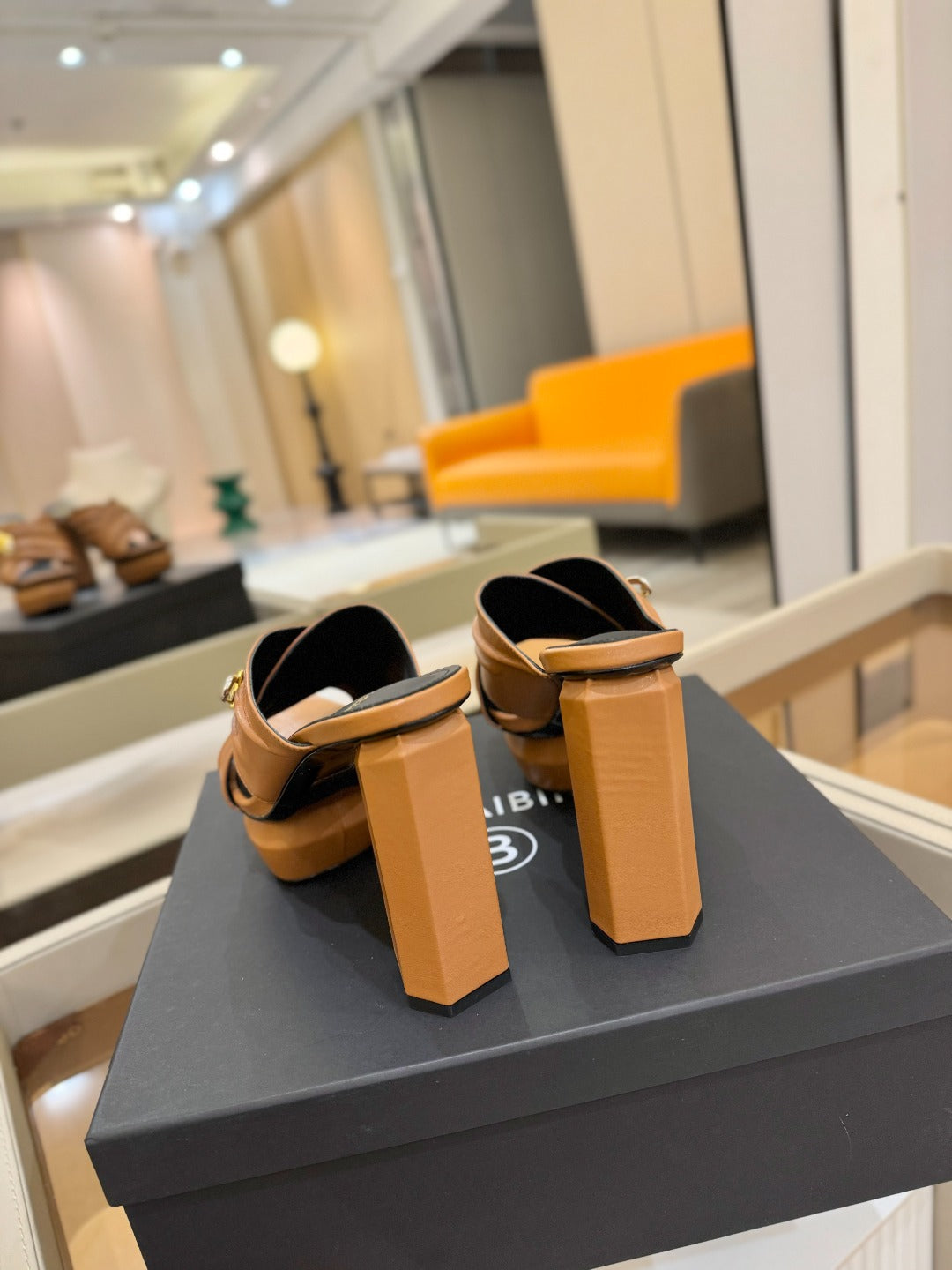 BALMAIN 25S WEDGE HEEL SANDALS 100MM IN BROWN CALFSKIN