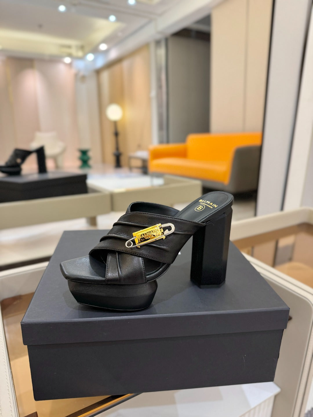 BALMAIN 25S WEDGE HEEL SANDALS 100MM IN BLACK CALFSKIN