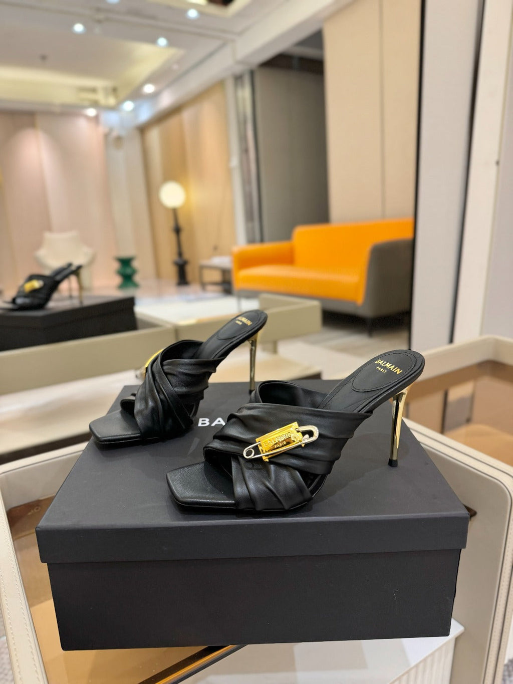 BALMAIN 25S HIGH HEEL SANDALS 95MM IN BLACK CALFSKIN