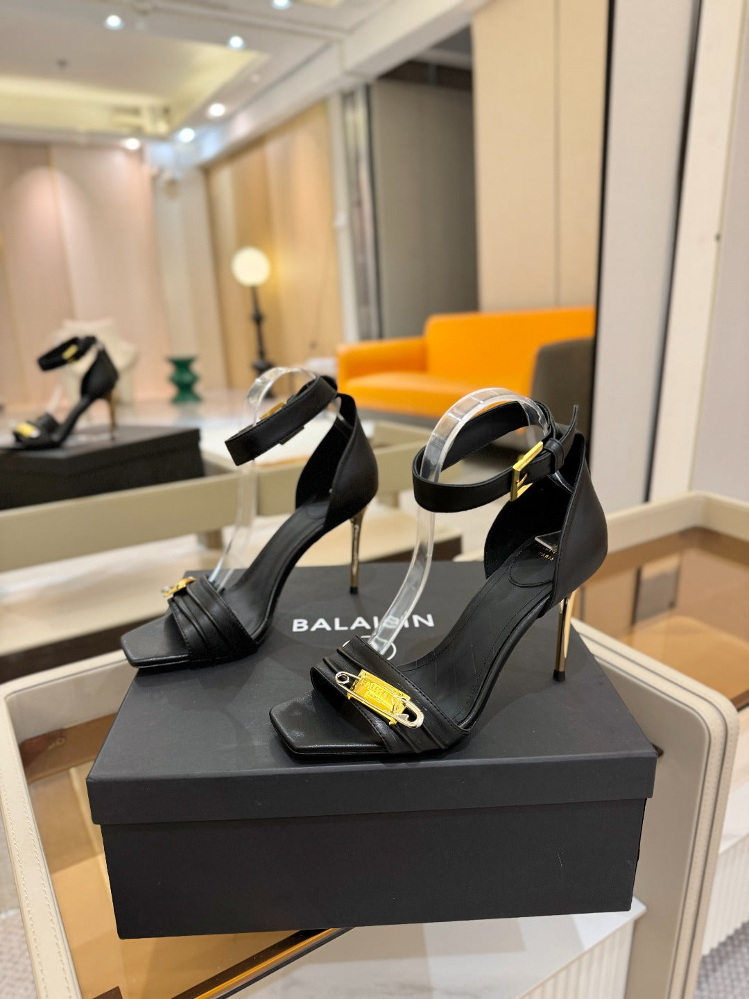 BALMAIN 25S HIGH HEELS 95MM IN BLACK CALFSKIN