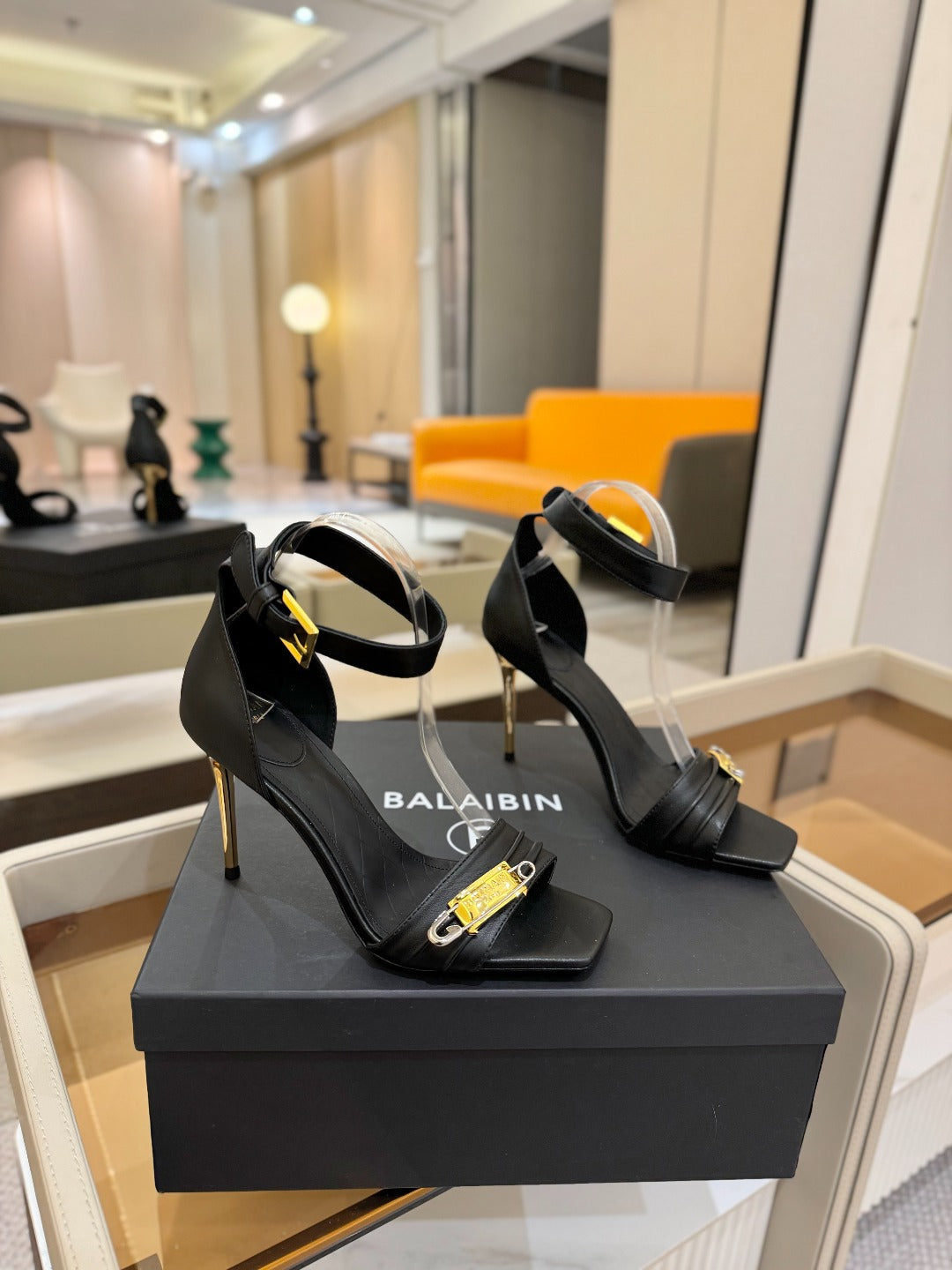 BALMAIN 25S HIGH HEELS 95MM IN BLACK CALFSKIN