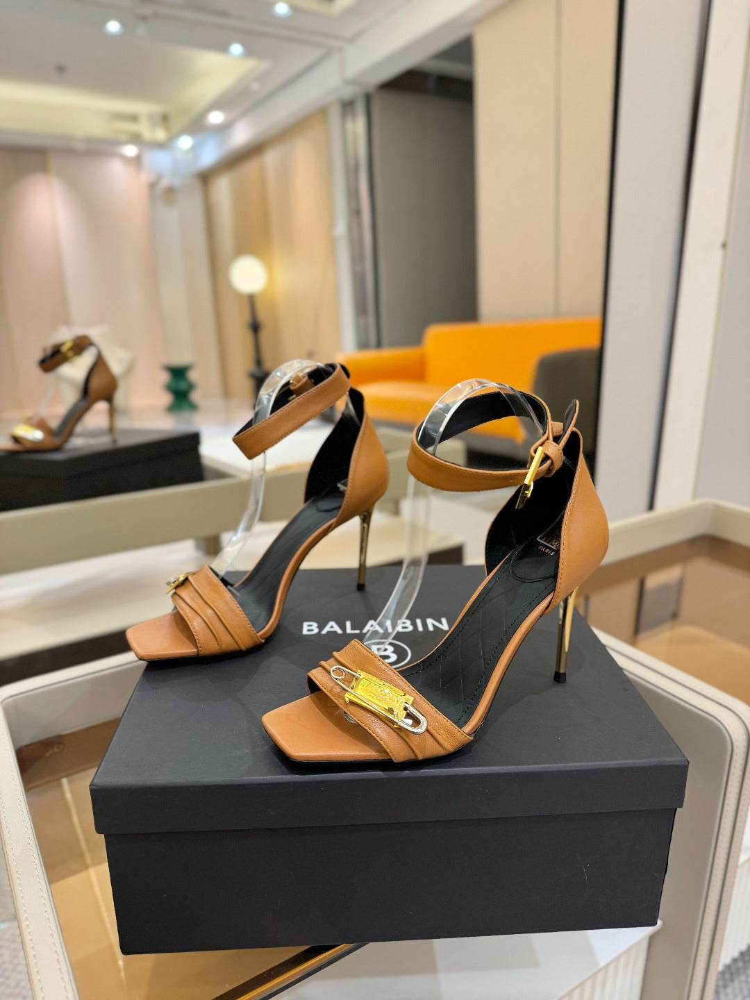 BALMAIN 25S HIGH HEELS 95MM IN BROWN CALFSKIN