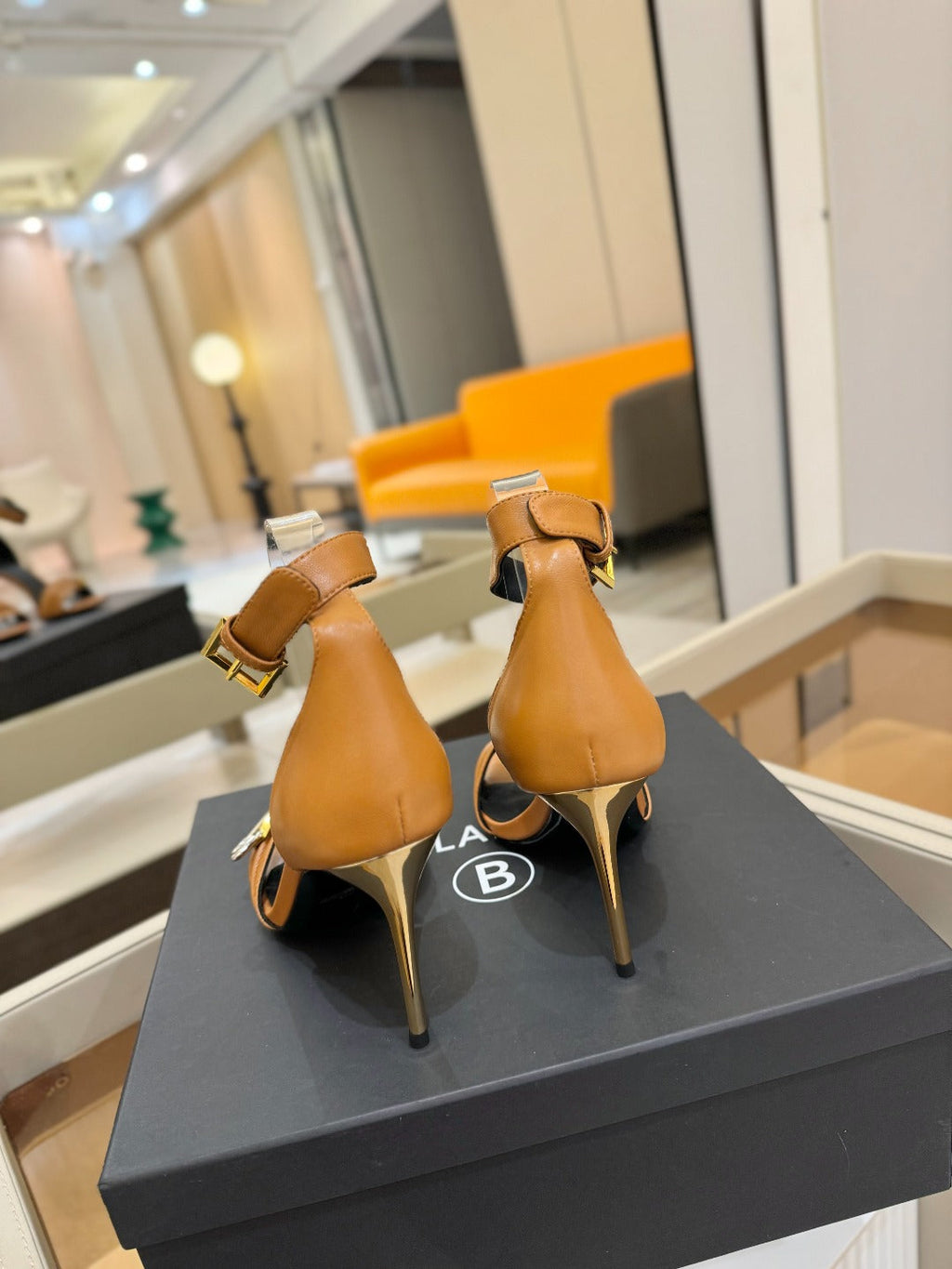 BALMAIN 25S HIGH HEELS 95MM IN BROWN CALFSKIN