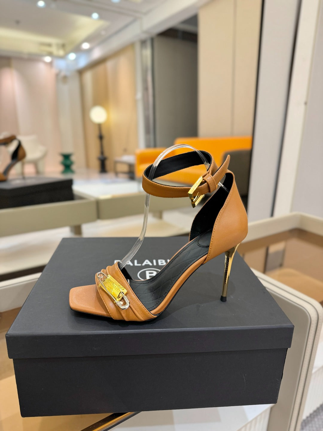 BALMAIN 25S HIGH HEELS 95MM IN BROWN CALFSKIN
