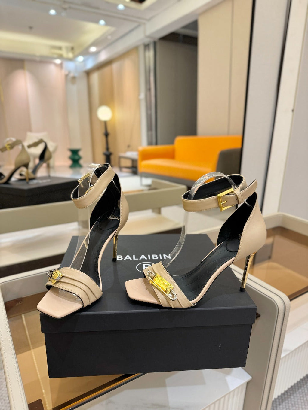 BALMAIN 25S HIGH HEELS 95MM IN BEIGE CALFSKIN