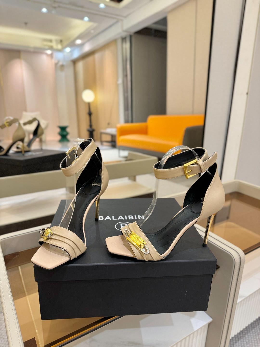 BALMAIN 25S HIGH HEELS 95MM IN BEIGE CALFSKIN