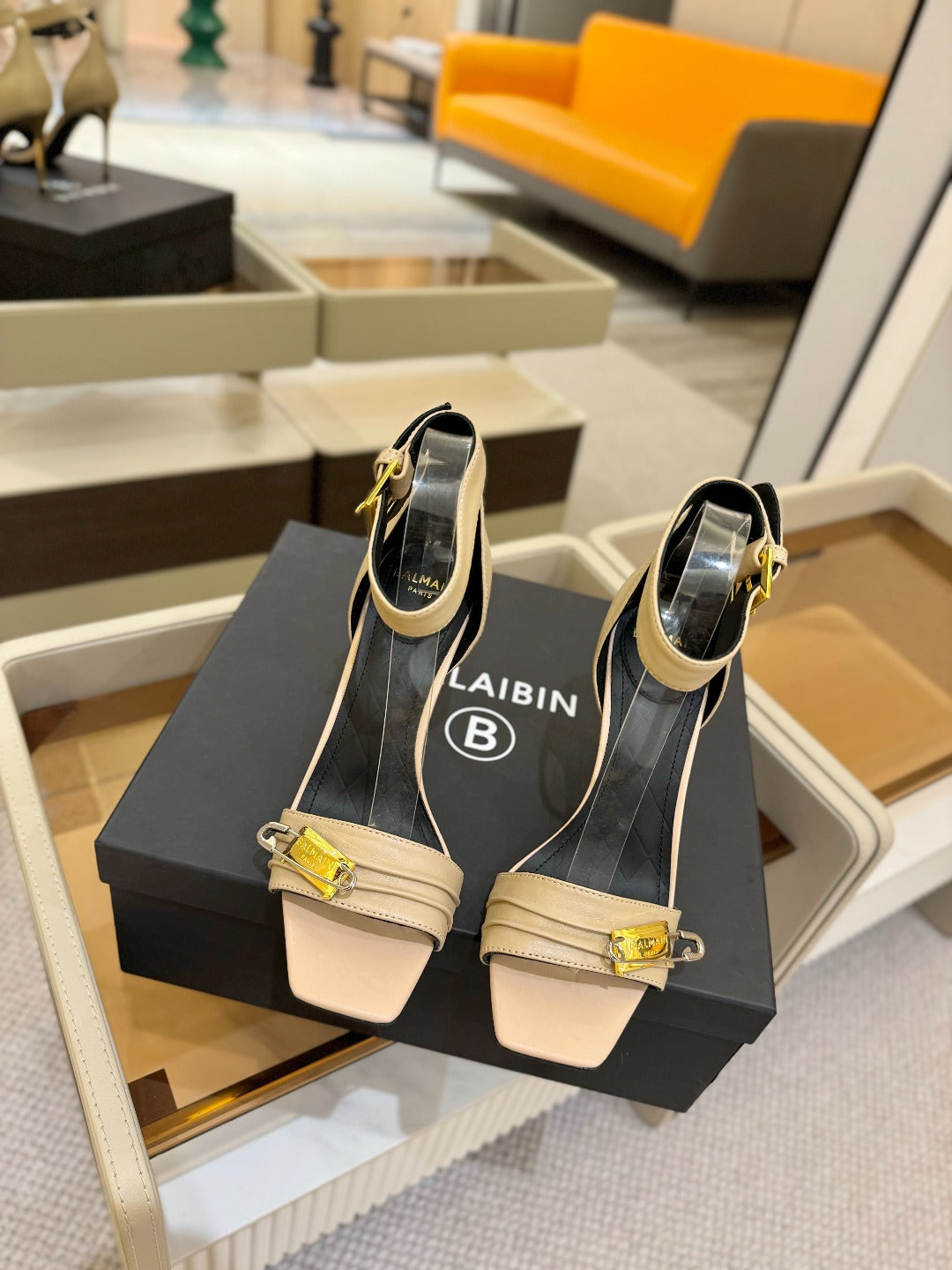 BALMAIN 25S HIGH HEELS 95MM IN BEIGE CALFSKIN