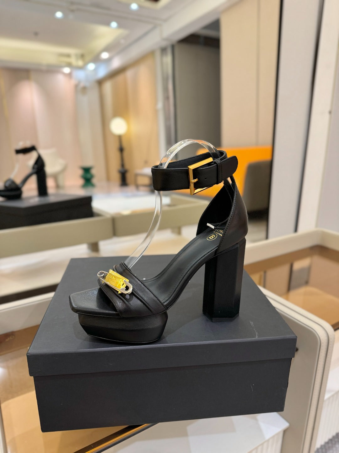 BALMAIN 25S WEDGE HEELS 100MM IN BLACK CALFSKIN