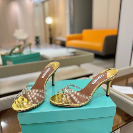 AQUAZZURA 26S TEQUILA HEELED SANDALS 85 MM IN GOLD LAMBSKIN