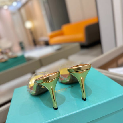 AQUAZZURA 26S TEQUILA HEELED SANDALS 85 MM IN GOLD LAMBSKIN