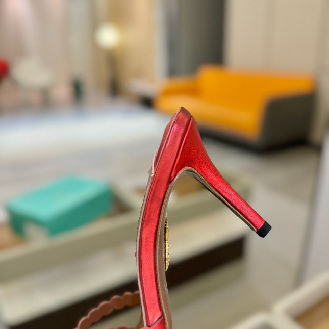 AQUAZZURA 26S TEQUILA HEELED SANDALS 85 MM IN RED LAMBSKIN