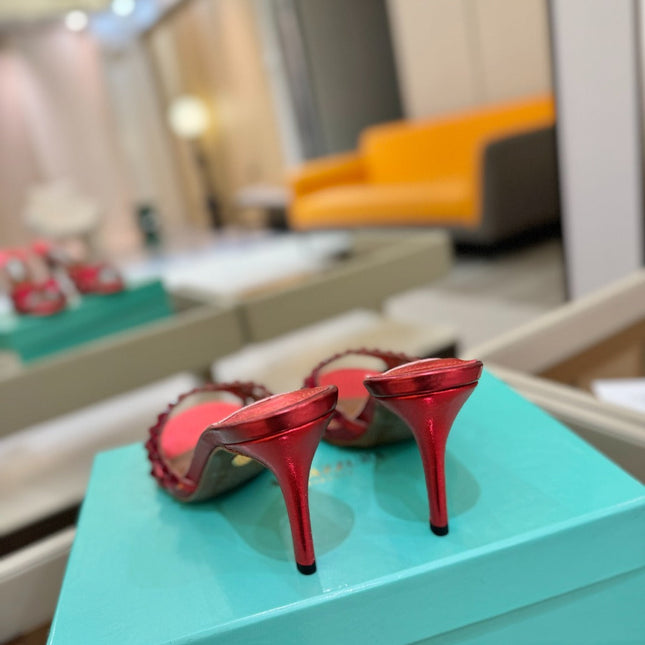 AQUAZZURA 26S TEQUILA HEELED SANDALS 85 MM IN RED LAMBSKIN