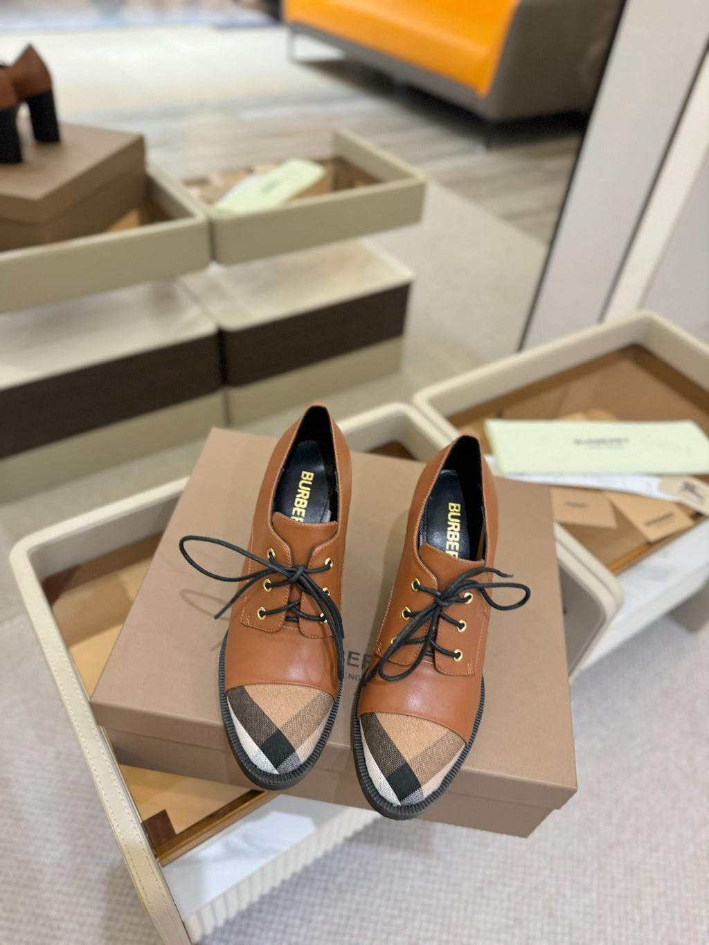 BURBERRY 26S LACE-UP HIGH HEELS 95 MM IN BROWN CALFSKIN