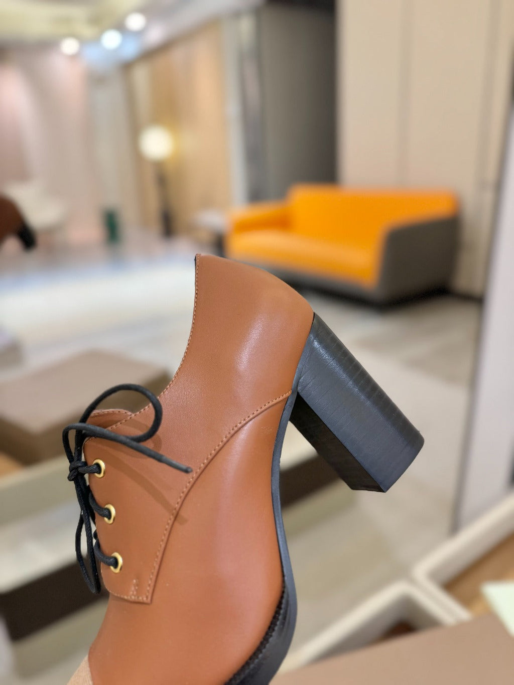 BURBERRY 26S LACE-UP HIGH HEELS 95 MM IN BROWN CALFSKIN