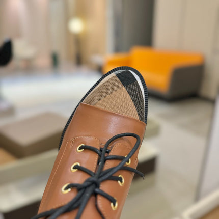 BURBERRY 26S LACE-UP HIGH HEELS 95 MM IN BROWN CALFSKIN