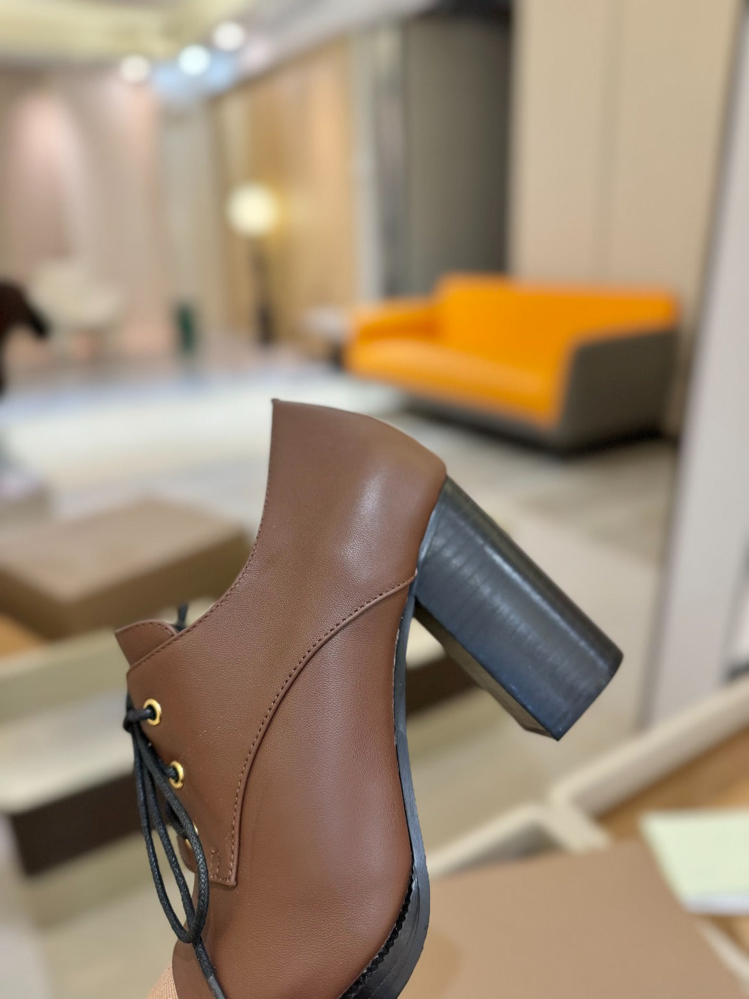 BURBERRY 26S LACE-UP HIGH HEELS 95 MM IN DARK BROWN CALFSKIN