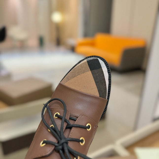 BURBERRY 26S LACE-UP HIGH HEELS 95 MM IN DARK BROWN CALFSKIN