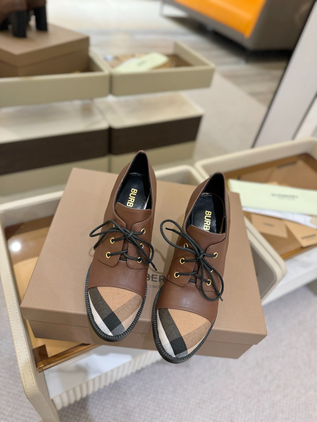 BURBERRY 26S LACE-UP HIGH HEELS 95 MM IN DARK BROWN CALFSKIN