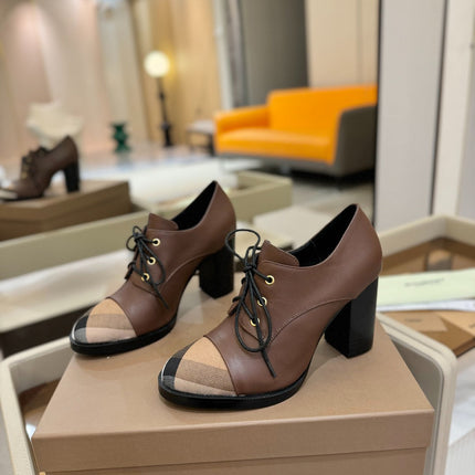 BURBERRY 26S LACE-UP HIGH HEELS 95 MM IN DARK BROWN CALFSKIN