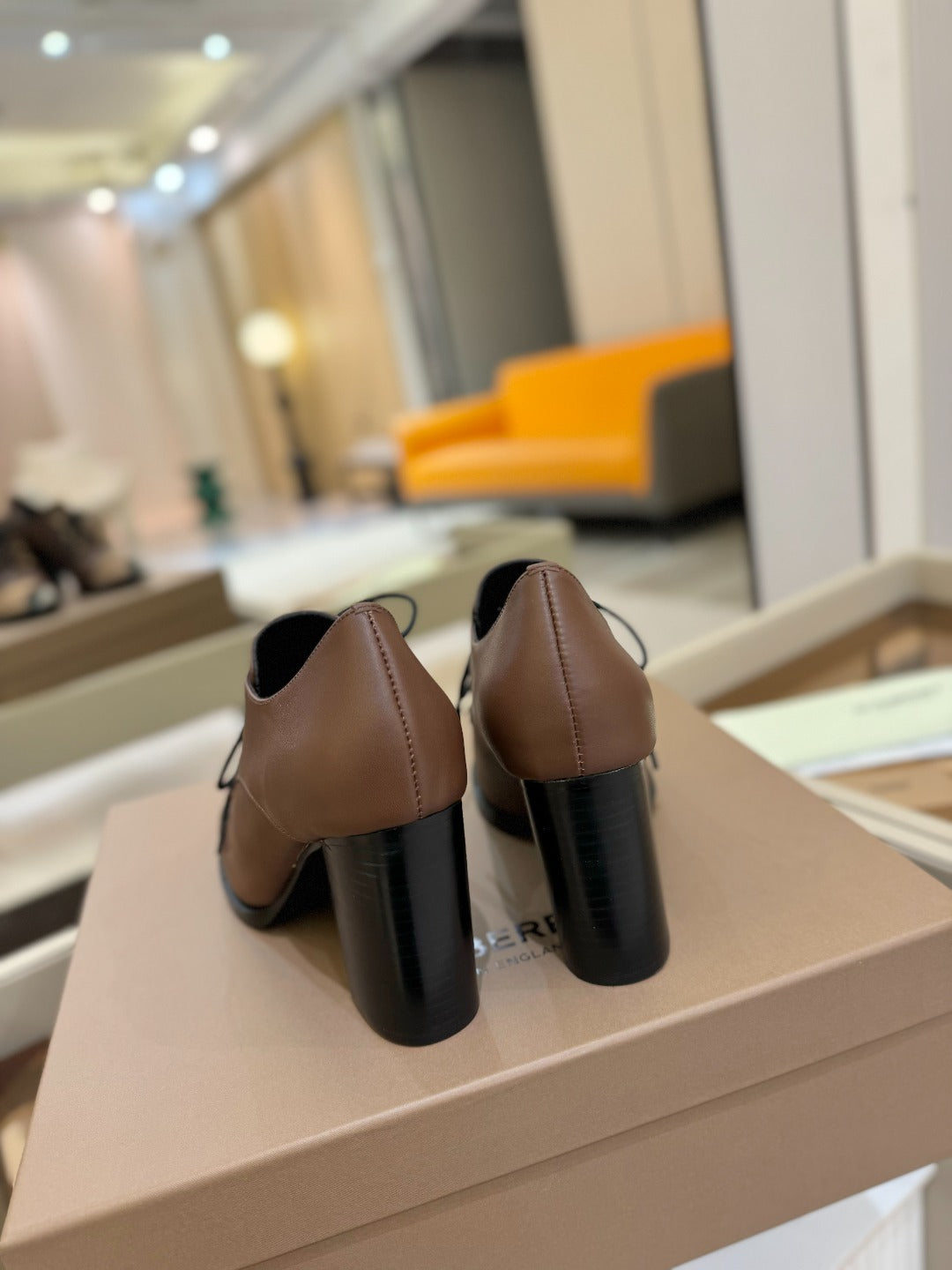 BURBERRY 26S LACE-UP HIGH HEELS 95 MM IN DARK BROWN CALFSKIN