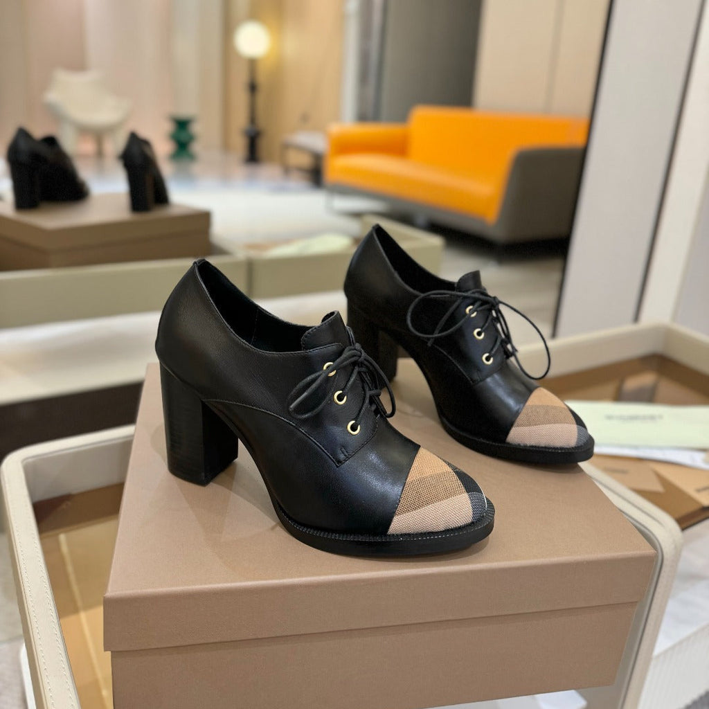 BURBERRY 26S LACE-UP HIGH HEELS 95 MM IN BLACK CALFSKIN