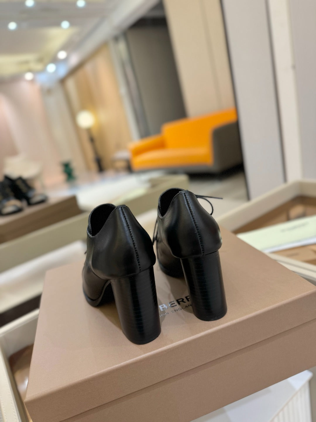 BURBERRY 26S LACE-UP HIGH HEELS 95 MM IN BLACK CALFSKIN