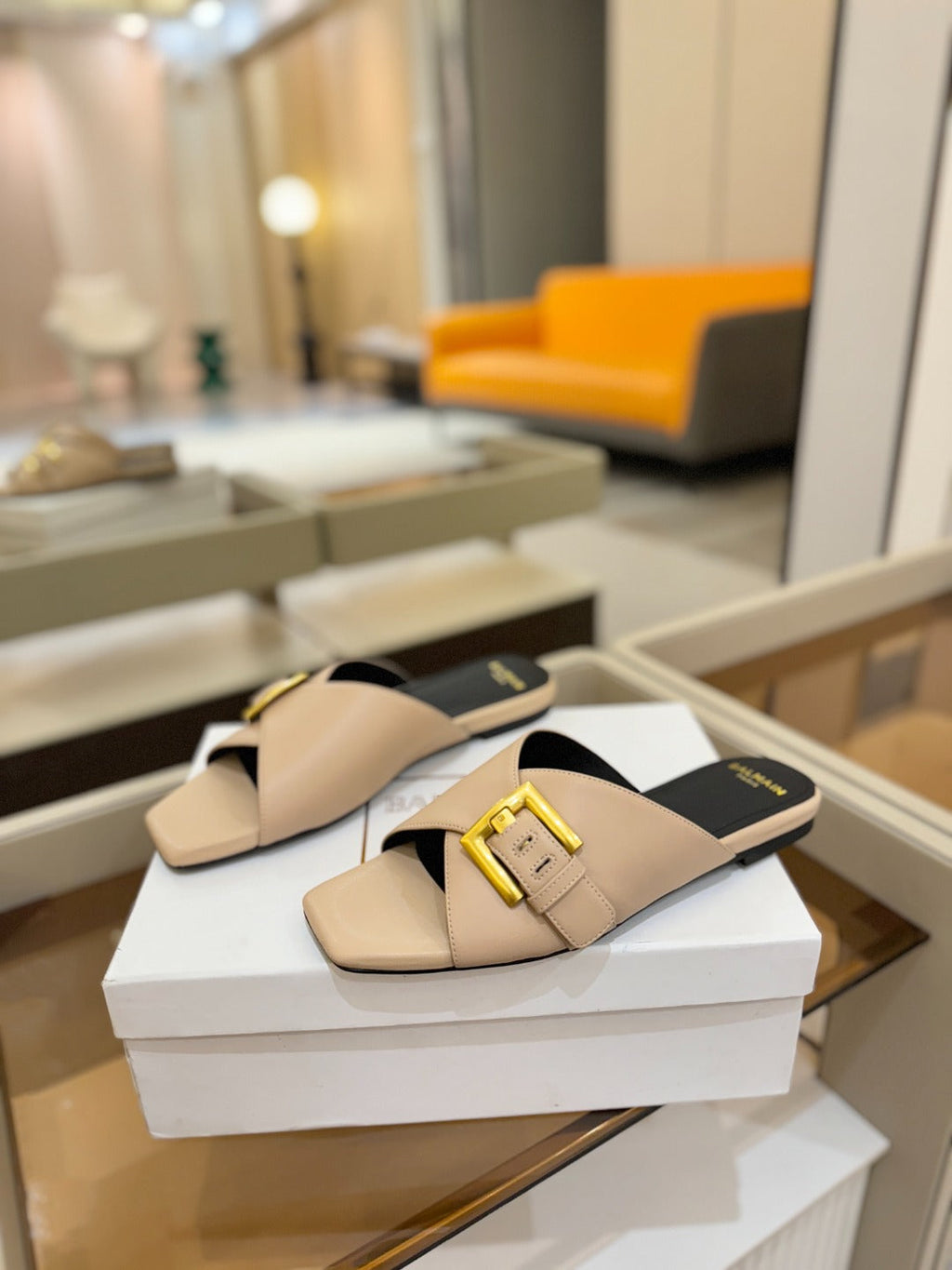BALMAIN 26S SANDALS IN BEIGE CALFSKIN