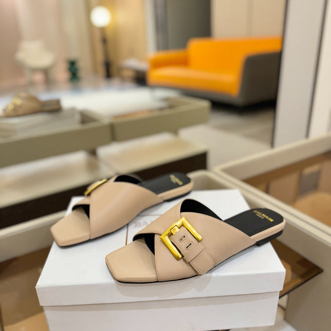 BALMAIN 26S SANDALS IN BEIGE CALFSKIN
