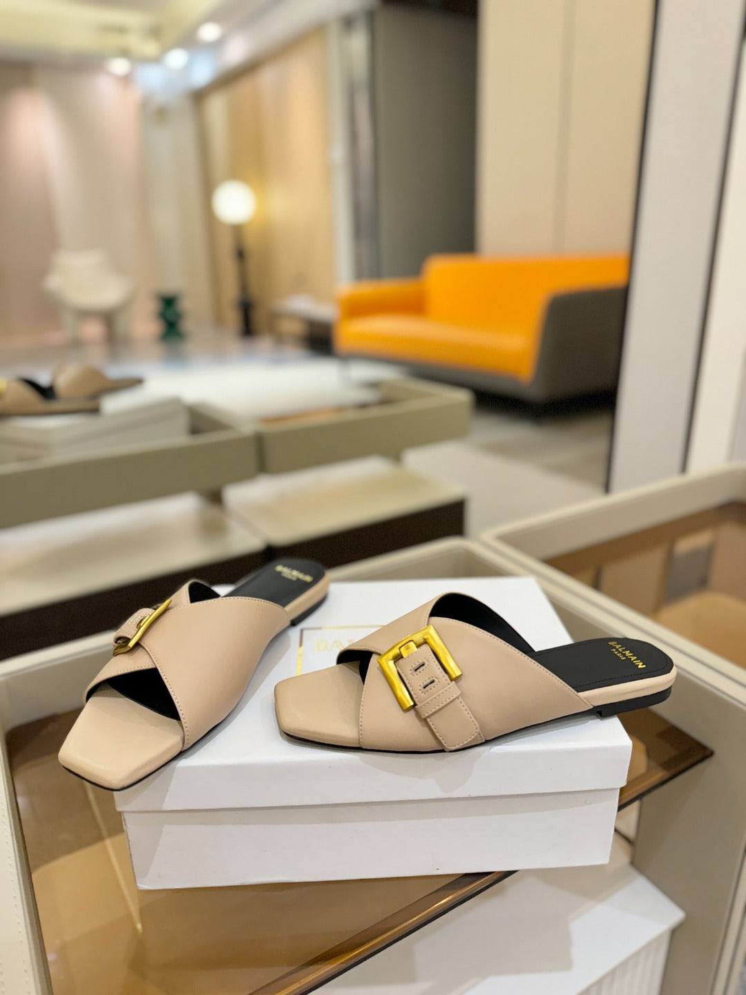 BALMAIN 26S SANDALS IN BEIGE CALFSKIN