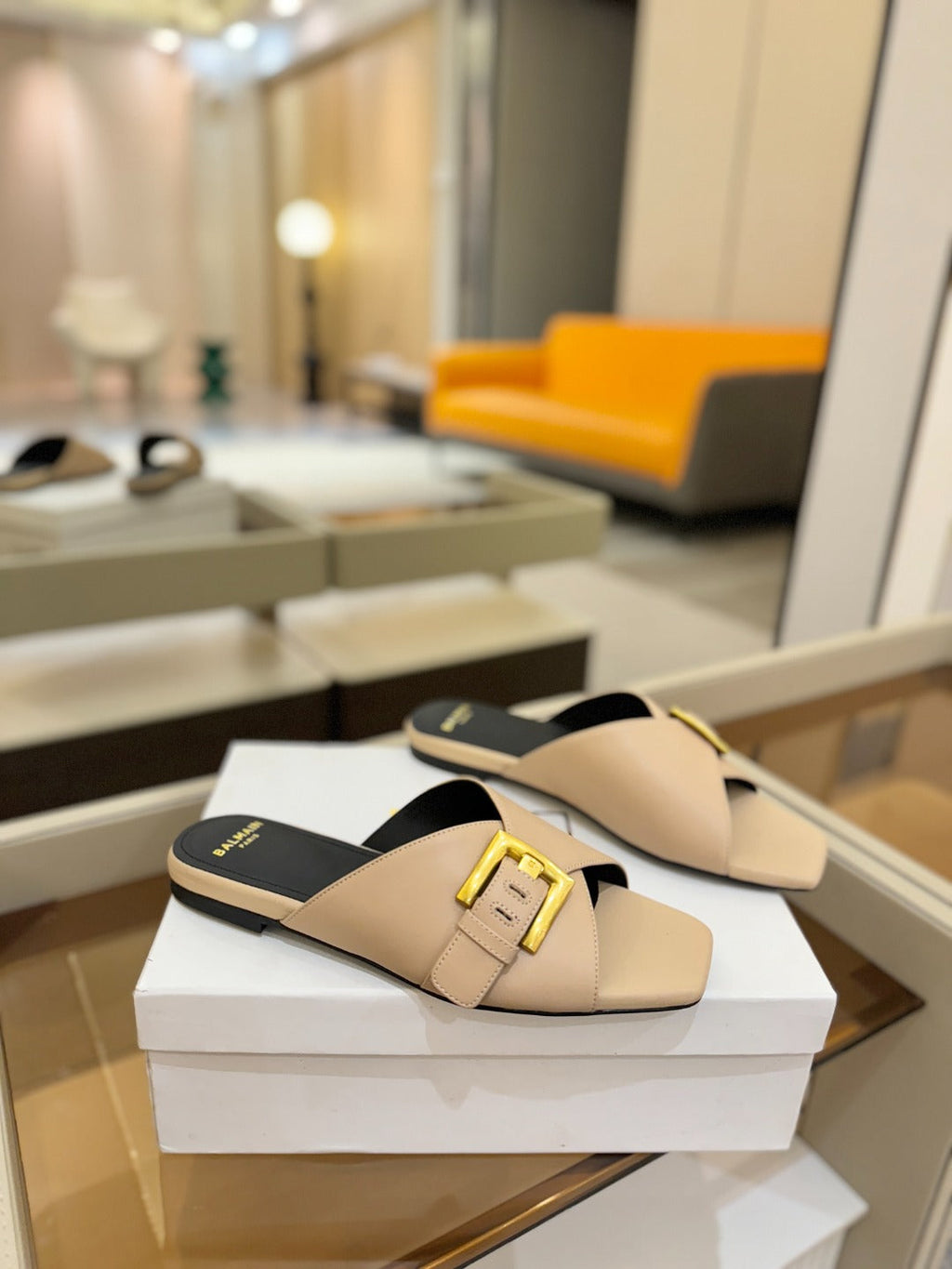 BALMAIN 26S SANDALS IN BEIGE CALFSKIN