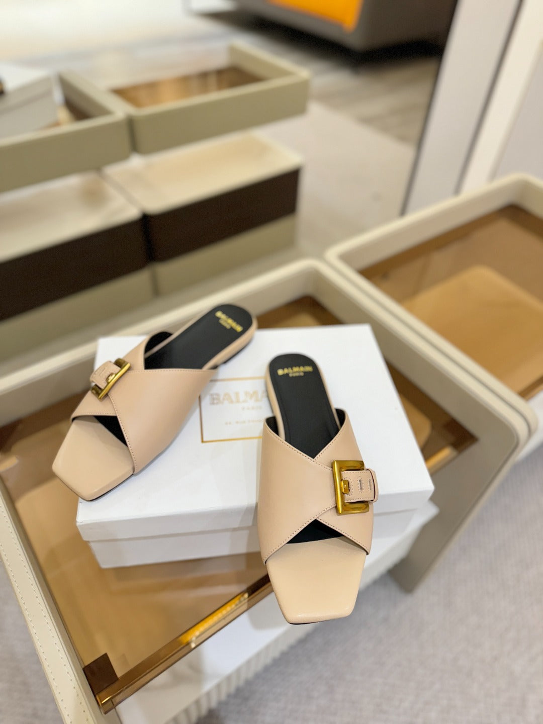 BALMAIN 26S SANDALS IN BEIGE CALFSKIN