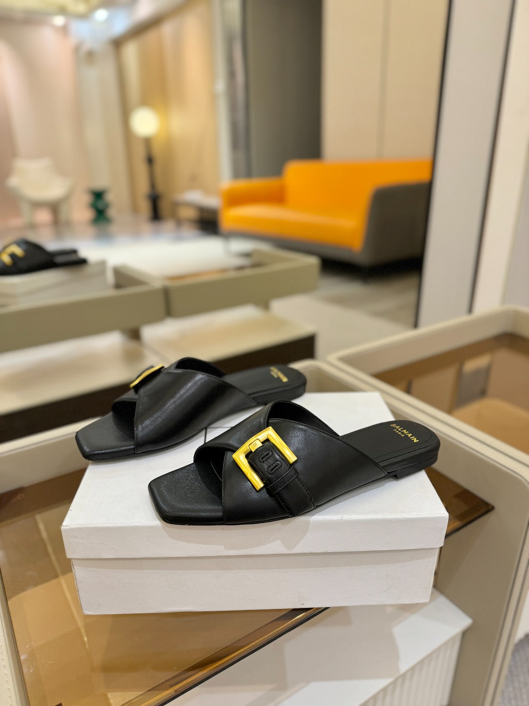 BALMAIN 26S SANDALS IN BLACK CALFSKIN