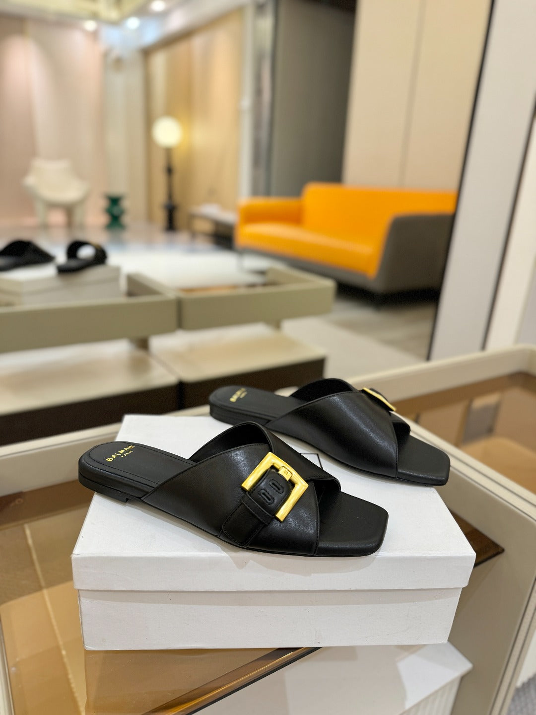 BALMAIN 26S SANDALS IN BLACK CALFSKIN