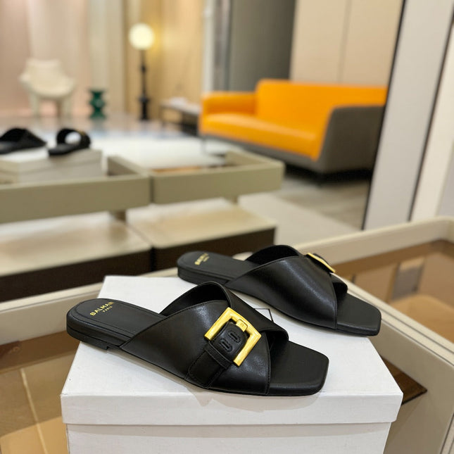 BALMAIN 26S SANDALS IN BLACK CALFSKIN