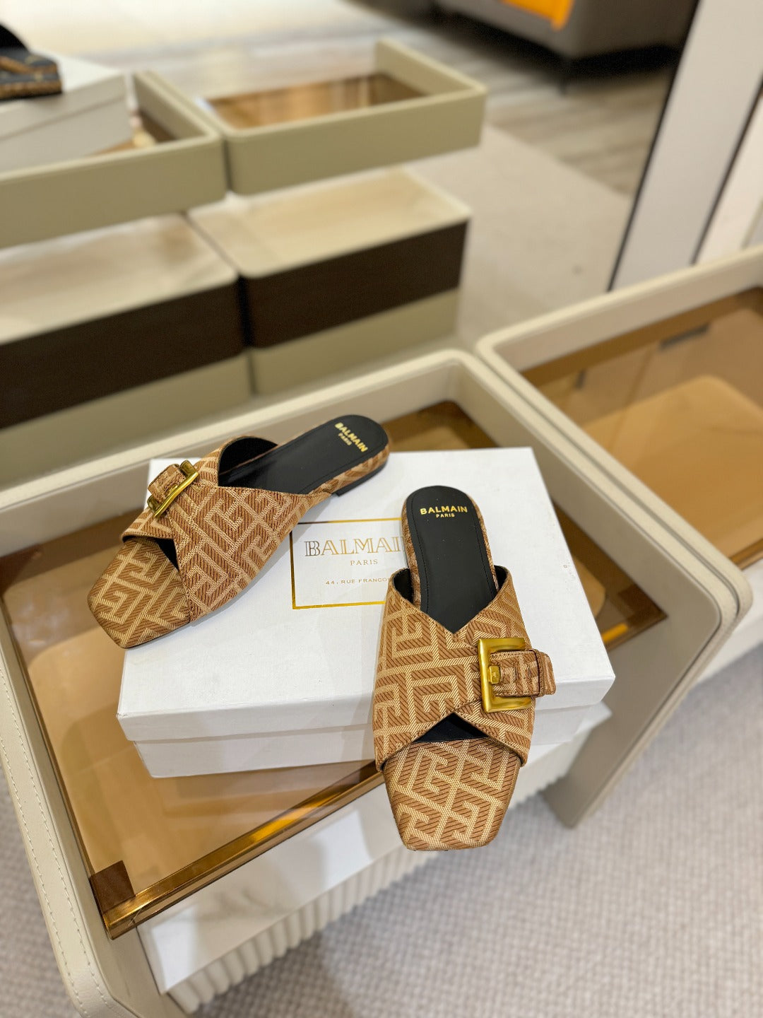 BALMAIN 26S SANDALS IN BROWN CANVAS