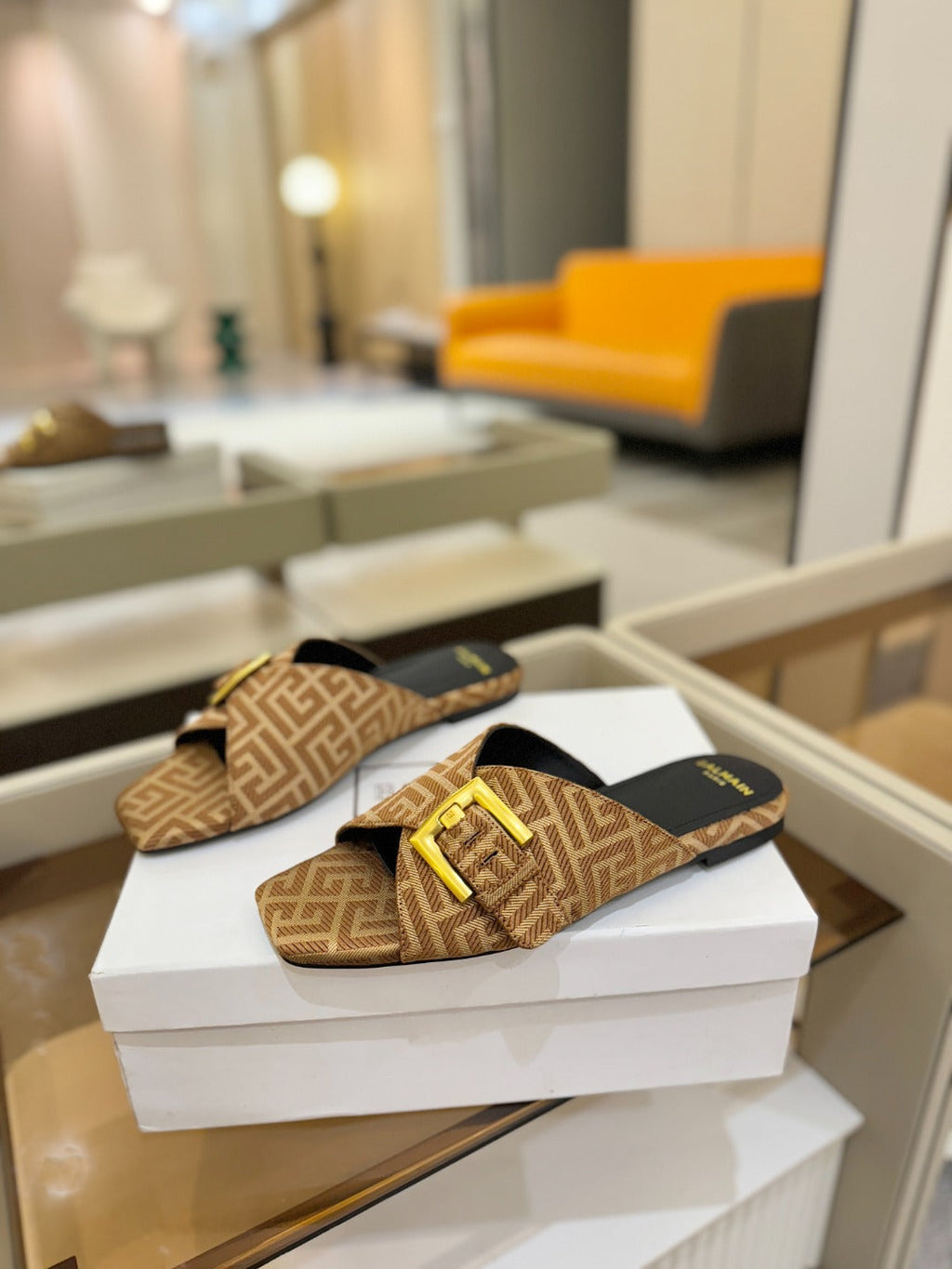 BALMAIN 26S SANDALS IN BROWN CANVAS