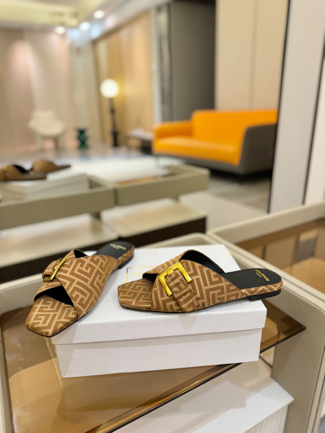 BALMAIN 26S SANDALS IN BROWN CANVAS